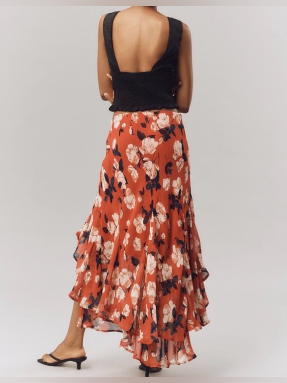 Maeve Rust Floral High-Low Ruffle Skirt Size XS - Picture 4 of 12